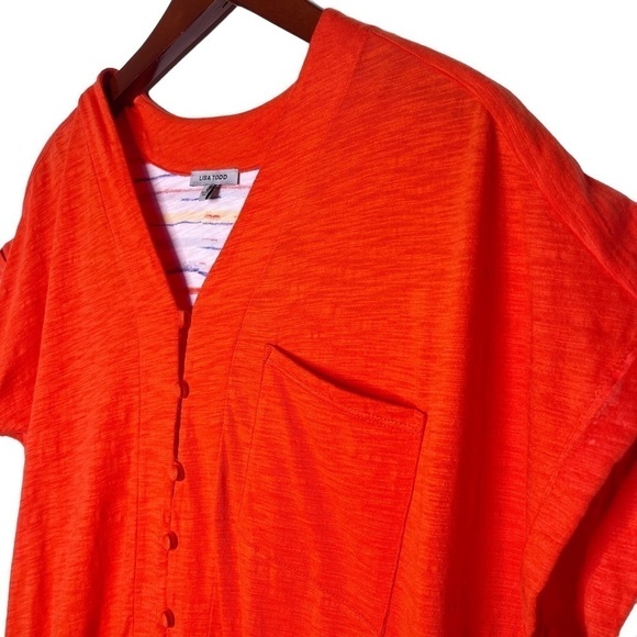 LISA TODD Drawstring Waist Cotton Dress Size Large in Bright Orange - Picture 3 of 15
